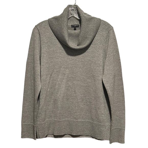 TALBOTS Cowl Neck Sweater LP Gray Silver Metallic Thread Large Petite Holiday - Picture 1 of 10